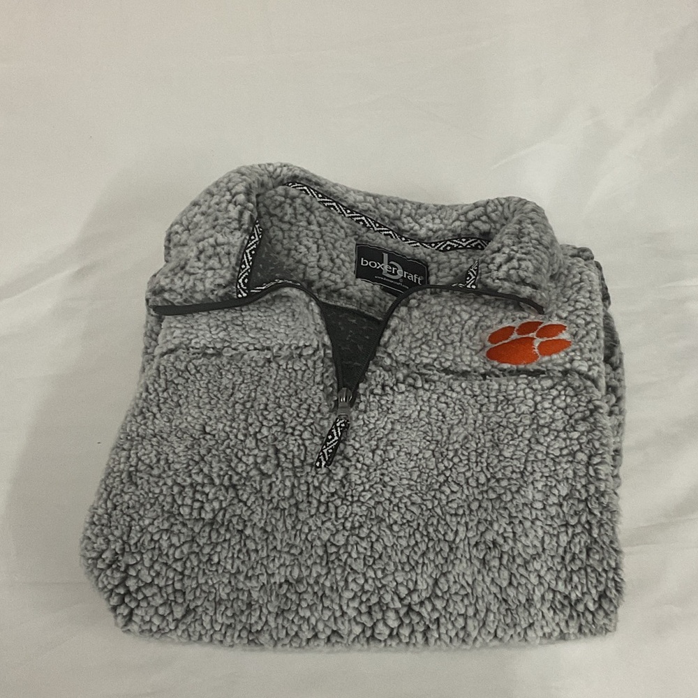 Mens Clemson inspired Boxercraft Gray Sherpa Fleece Pullover